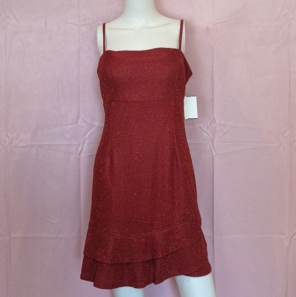 Midnight Doll Red Sparkly Ruffle Hem Festive Mini Dress size 13 - Picture 1 of 8
